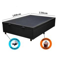 Cama Box Baú Casal Suede Preto com Pistões a gás - Real Comfort estofa