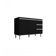 Balcão Gabinete Para Pia Andreia Sem Tampo 100cm 2 Portas 3 Gavetas Preto