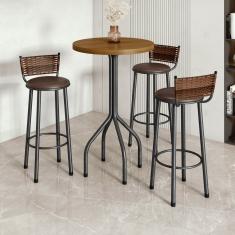 Conjunto Bistrô Bete Tampo Ripado Tradicional 70cm Com 3 Banquetas Prata-marrom