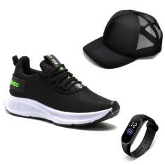 Tênis Esportivo Masculino Treino Academia Fitness Leve Confortável + Relogio + Bone-Masculino