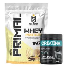 Kit: Whey Protein Primal 1Kg 100% Importado + Creatina Monohidratada Pote 300g - Soldiers Nutrition-Unissex