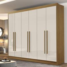 Guarda Roupa Casal 6 Portas 6 Gavetas Dobradiça Slow Zeus Plus D Doro Cinamomo/Off White