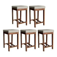 Kit 5 Banquetas Média Estofada Bali para Bancada Gourmet 64 Cm Suede Bege CCS