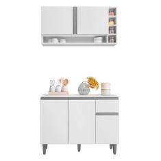 Kit de Cozinha Vanessa Balcão com Tampo MDP e Aéreo - AJL Móveis