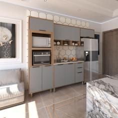 Cozinha Modulada Compacta 4 Peças com Balcão Aéreos e Tampo Aspen Luciane Móveis