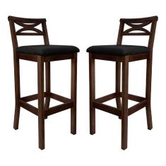 Kit 2 Banquetas Alta Estofada para Bancada Madri Madeira Capuccino Suede Preto CCS