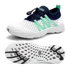 Aleader Sapatos aquáticos femininos de malha sem cadarço, Branco/Azul marinho/azul, 36