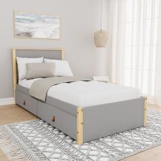 Cama Solteiro 2 Gavetas Íris Cabecasa Madeiramadeira Cinza/Natural