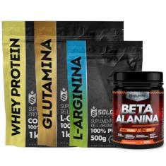 Kit: Beta Alanina 500g + Arginina 500g + Whey Protein Concentrado 1Kg + Glutamina 1Kg - 100% Importado - Soldiers Nutrit