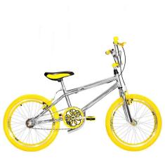Bicicleta Infantil Masculina Aro 20 Cross Cromada e Amarela