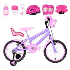 Bicicleta Infantil Aro 16 Alumínio Kit Premium Lilás E Rosa