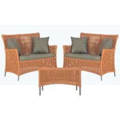 2 Sofás Área e Mesa Igapó Alumínio Pintura Fendi Corda Náutica Estofad