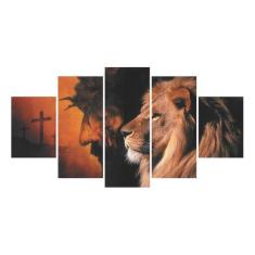 Conjunto 5 Quadros Decorativo Jesus Leão Religioso Biblia - X4adesivos