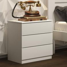 Mesa de Cabeceira Veronna 3 Gavetas MDF Tcil Móveis, Branco