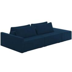 Sofá Ilha Modular Para Sala 252cm com Puff Dublin K01 Veludo Azul Mari