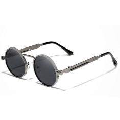 Óculos de Sol Masculino Steampunk Redondo Metal Frame Kingseven Polari