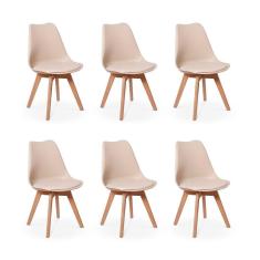 Conjunto 06 Cadeiras Eames Wood Leda Design Nude