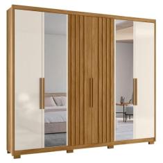 Guarda Roupa Fresado com Espelho Osaka Freijó Off White - CasaH