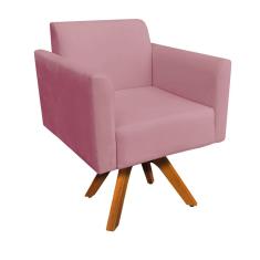 Poltrona Marisa Suede Rose Base Madeira