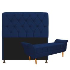 Kit Cabeceira e Recamier 195 Cm King Size Suede Azul Marinho