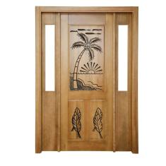 Portal Madeira Maciça Vitrô Duplo Palmeira Entalhada Completa 143x213x18cm Cedro Rosa Madeira