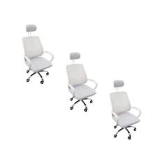 Kit 3 Cadeiras Escritório Diretor Tela Mesh Encosto De Cabeça Branco -