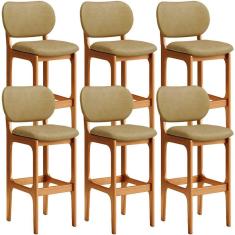 Kit 06 Banquetas Alta Para Cozinha Madeira Fixa Betta L02 Imbuia Couríssimo Casco F  - Lyam Decor