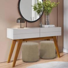 Kit 2 Puffs Banquetas Redondo Pé de plastico linho - Gentil Estofados,