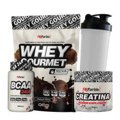 Kit Whey Protein Refil + Creatina 300g + BCAA cáps + Coqueteleira - FN