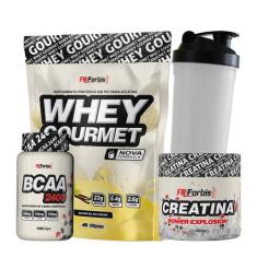 Kit Whey Protein Refil + Creatina 300g + BCAA cáps + Coqueteleira - FN
