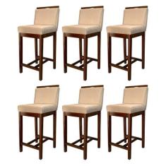 Kit 6 Banquetas Média Gourmet para Cozinha Líbia Madeira Capuccino Sue