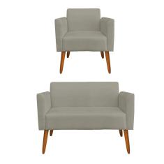 01 Namoradeira E 01 Poltrona Marisa Suede Marrom Rato