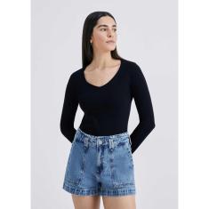 Blusa Básica Feminina Manga Longa Slim - Marrom XXG-Feminino