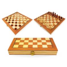 Jogo de Xadrez e Dama Caixa Tabuleiro de Madeira Dobrável 2 em 1 Grande 37,5x38,5cm Hoyle Games