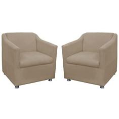 Kit 02 Poltronas Decorativa Tilla Pés Cromados Suede Bege - DS Estofados