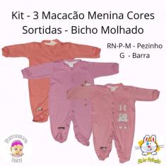 Kit 3 Macacão Sortidos Bebe Menina - Bicho Molhado