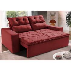 Sofá Retrátil E Reclinável 1,50m Cama Inbox Smal Com Bordado Pantográfico Suede Vermelho