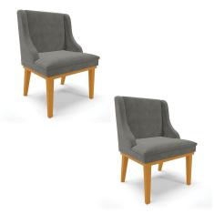 Kit 02 Cadeiras De Jantar Base Madeira Castanho Grafite