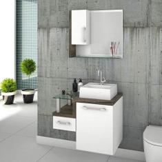 Gabinete para Banheiro com Cuba Quadrada Q32 e Espelheira com Porta Legno 630W Compace Branco/Carvalho Dark