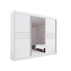 Guarda Roupa Casal com Espelho 3 Portas 6 Gavetas - Los Angeles Ripado-Branco - Móveis D`Doro