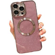 wahhle Capa de celular projetada para iPhone 14 com glitter magnético, revestimento luxuoso, linda capa de telefone brilhante, compatível com Magsafe para mulheres e meninas com protetor de câmera