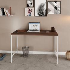 Escrivaninha Estilo Industrial 120cm Active Yescasa Nogal / Est.Branca