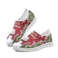 GOSTONG Tênis masculino antiderrapante, sola macia, confortável, corrida ao ar livre, respirável, malha fresca, tênis de academia, branco, 34 a 48, Feliz Natal, 36