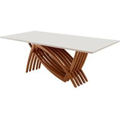 Mesa para Sala de Jantar Vênus 220cm Madeira com Vidro Moderna Mobília