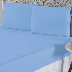 Jogo De Lençol Casal Padrão Malha 100% Algodão 3 Peças - Azul Bebe