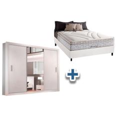 Cama Box Casal + Colchão American Herval + Guarda Roupa Veneza Luxo Branco