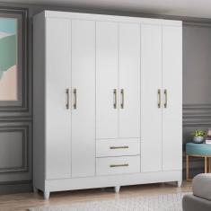 Guarda Roupa Casal 6 Portas 2 Gavetas Panamá Moval, Branco