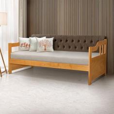 Sofá Cama Dublin Mona Estofado Capitonê Veludo Marrom Madeira Maciça c