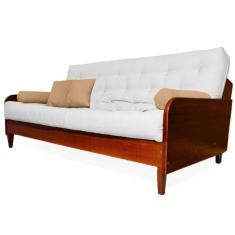 Sofá Cama Paris Acquablock Branco Off Madeira Maciça Cor Imbuia - R9 D