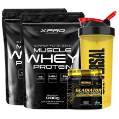 Kit 2x Whey Muscle Whey 900g - XPRO + Pré-treino Gladiator 150g -Pretorian + Coqueteleira -Universal-Unissex